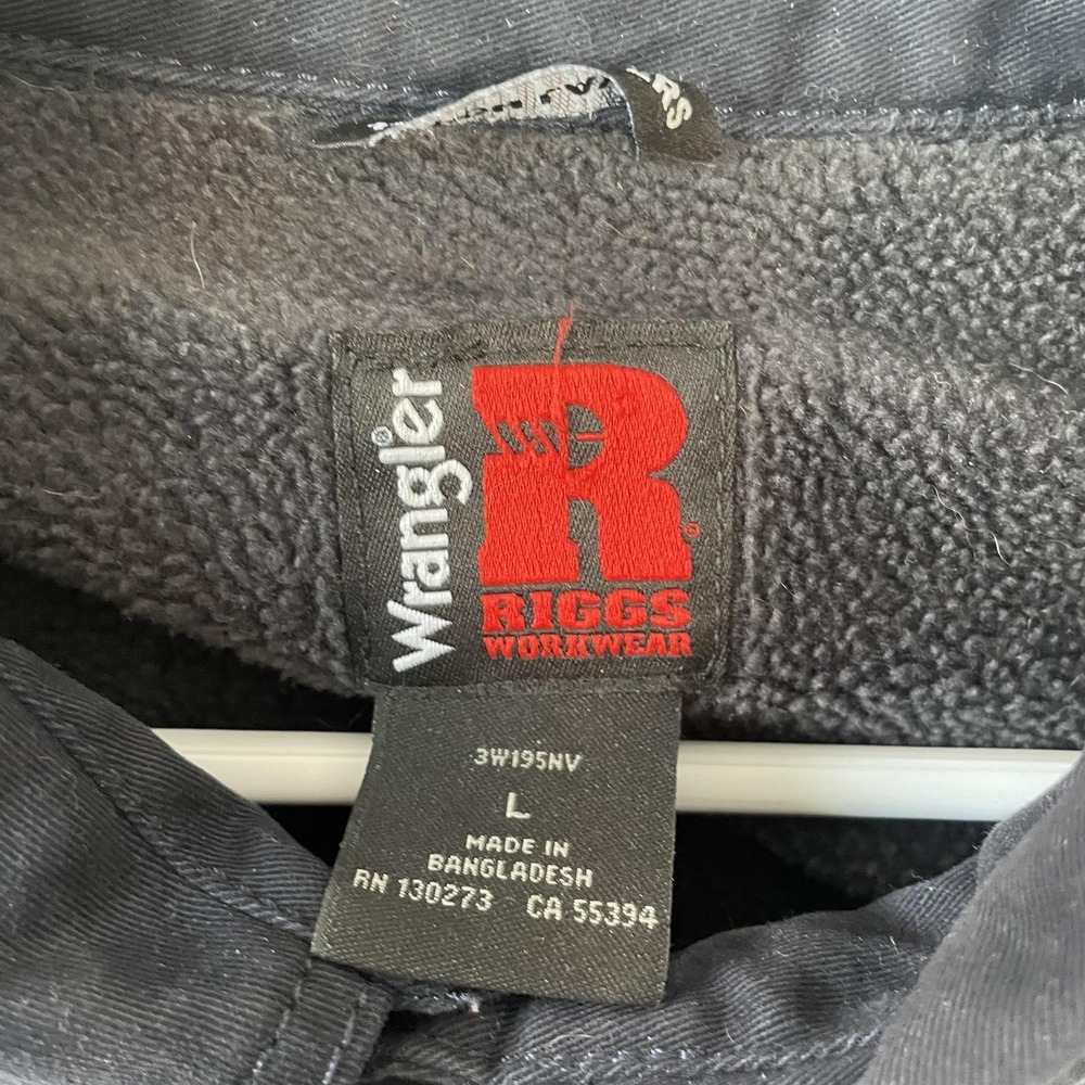 Wrangler Jacket Mens Large Blue Canvas Fleece Lined Riggs Workwear Tough Layers - Picture 4 of 10